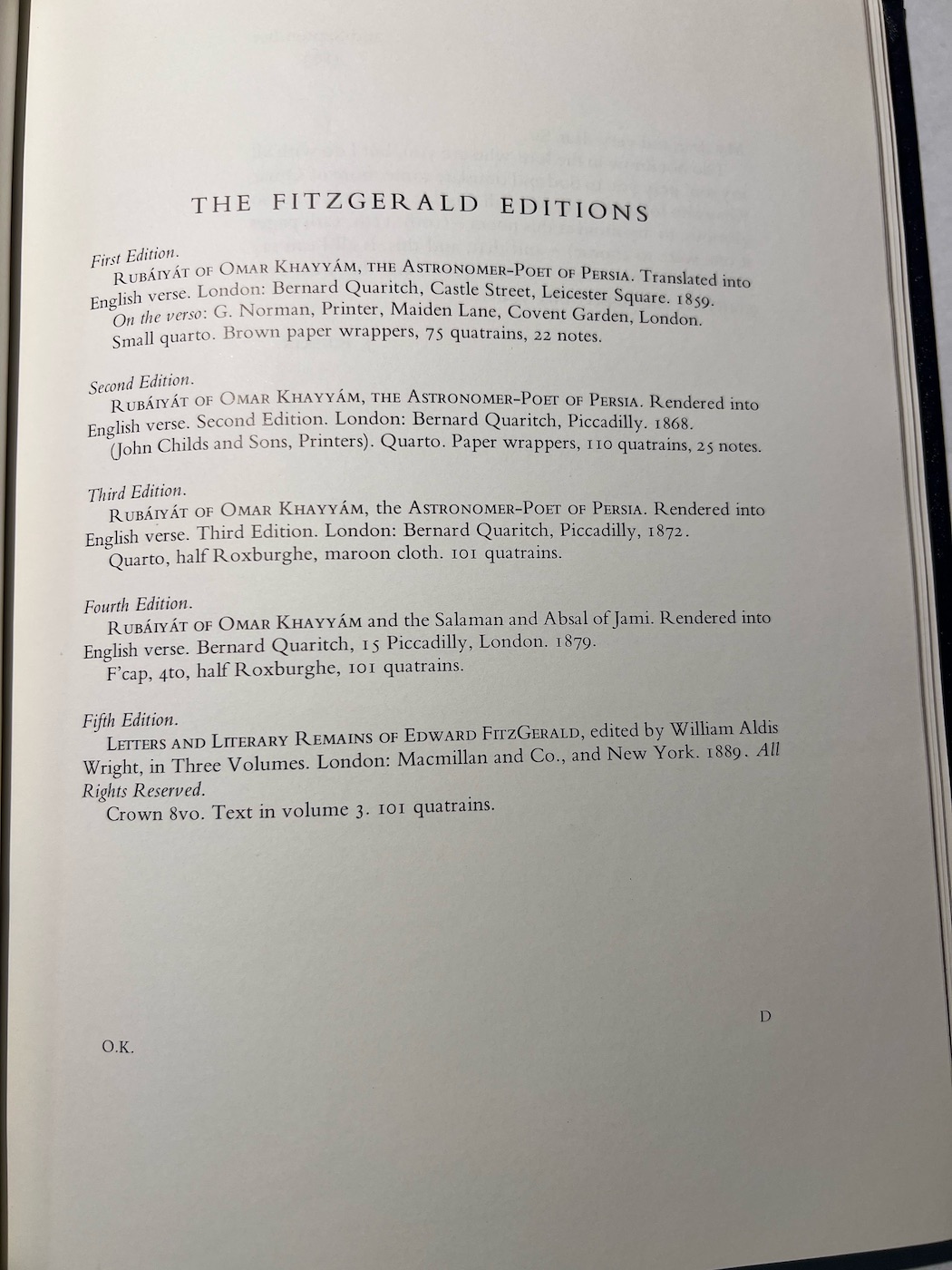 List of the FitzGerald editions